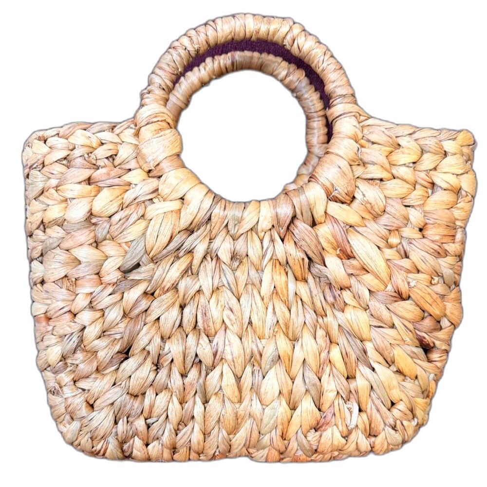 Handwoven Straw Tote Bag Natural Tan Braided Handles